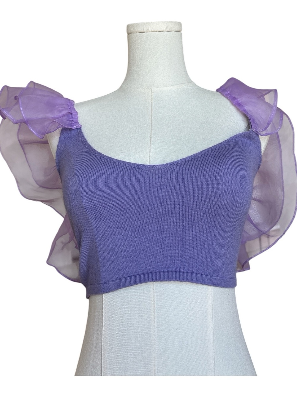 TBC11 Lilac Ruffle Sleeve Knit Crop Top Size Small